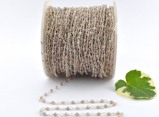 Moonstone Rosary Chain - 925 Silver Gold, 2mm