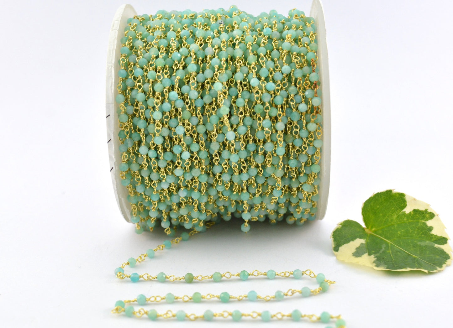 Trendy 925 Silver Gold Rosary Chain - Amazonite 2mm