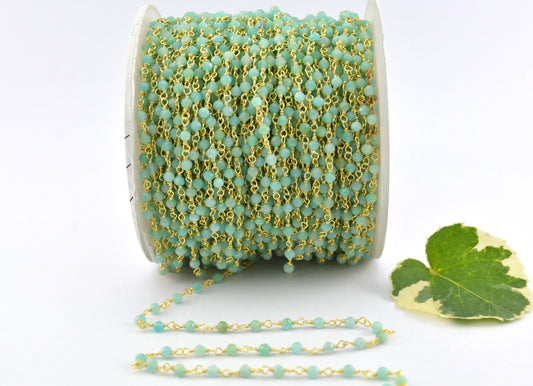 Trendy 925 Silver Gold Rosary Chain - Amazonite 2mm