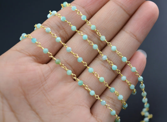 Amazonite Rosary Chain, 925 Sterling Silver, 2mm Smooth - view 3