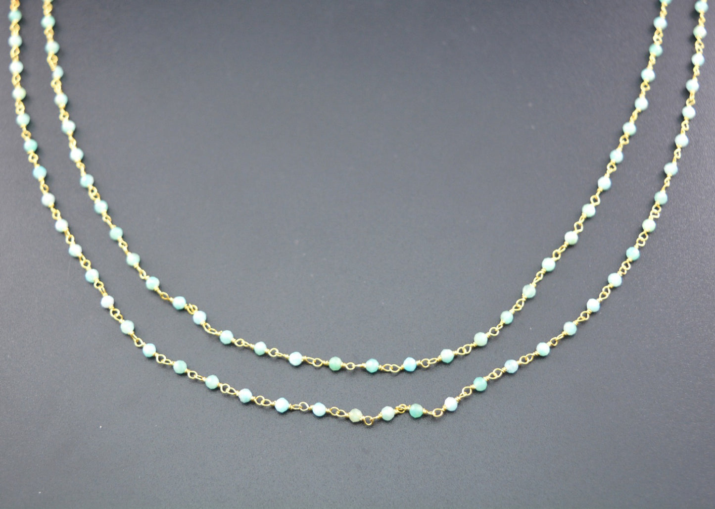 Trendy 925 Silver Gold Rosary Chain - Amazonite 2mm