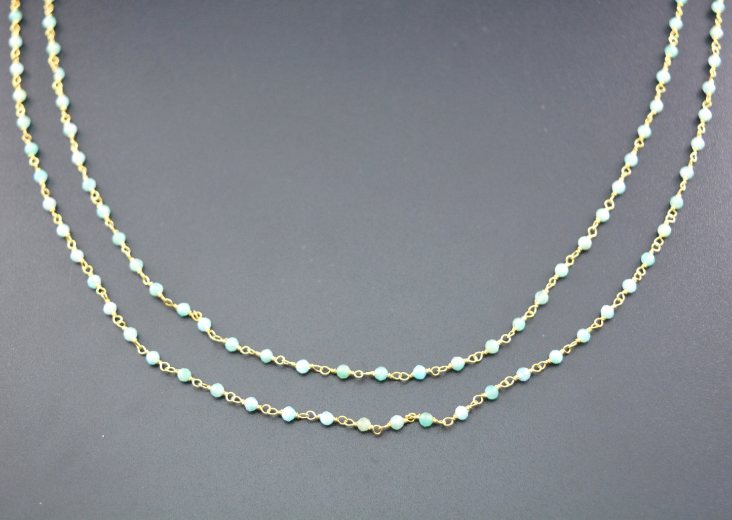 Moonstone Rosary Chain - 925 Silver Gold, 2mm