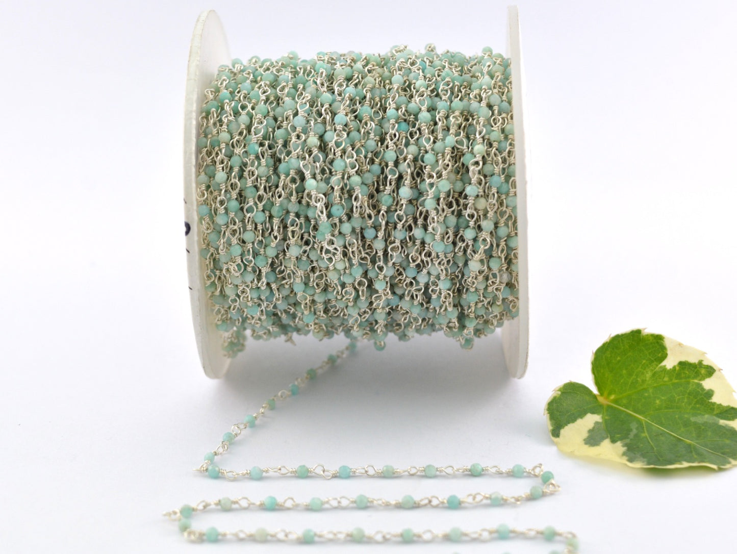 Trendy 925 Silver Gold Rosary Chain - Amazonite 2mm