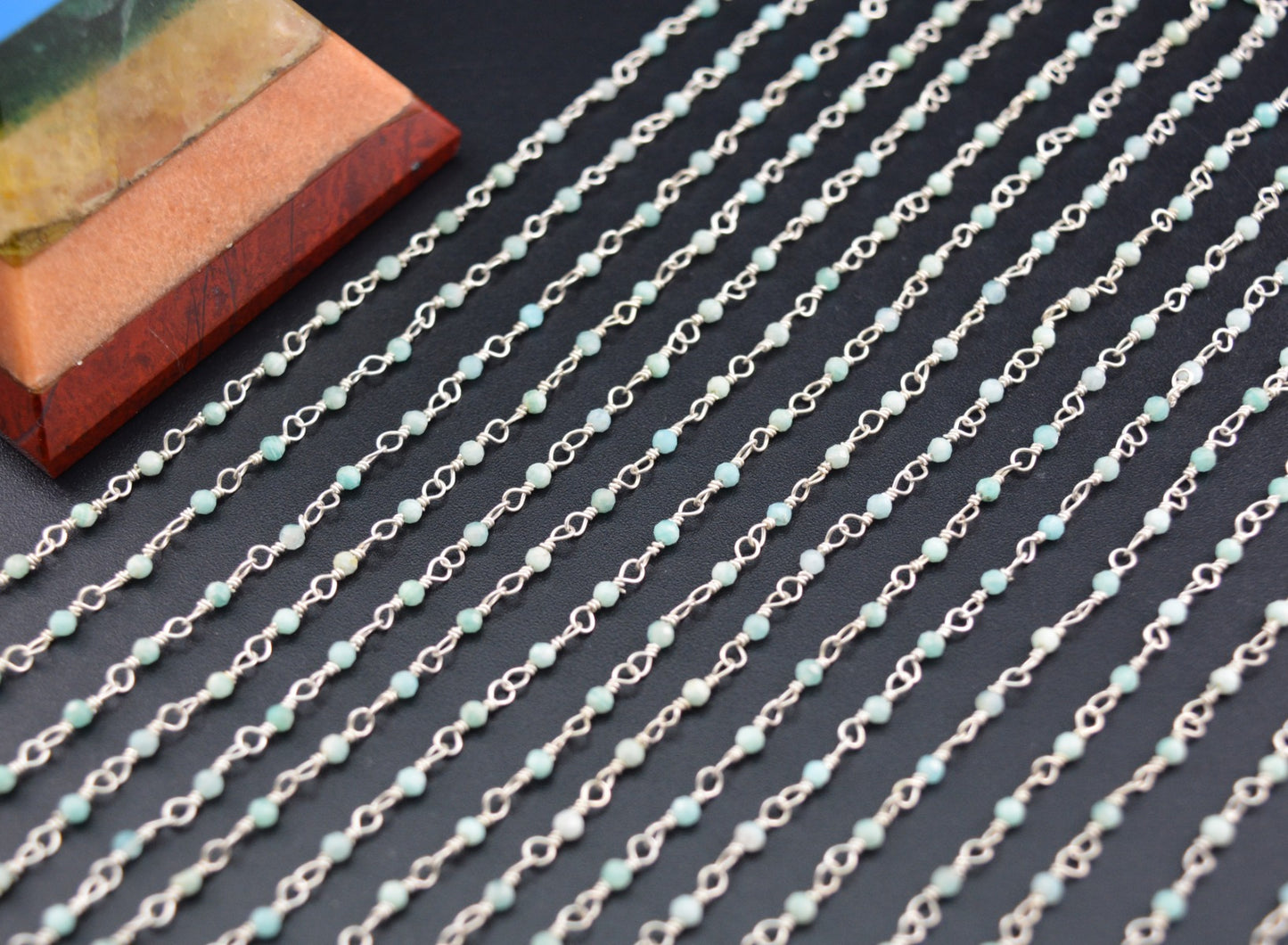 Trendy 925 Silver Gold Rosary Chain - Amazonite 2mm