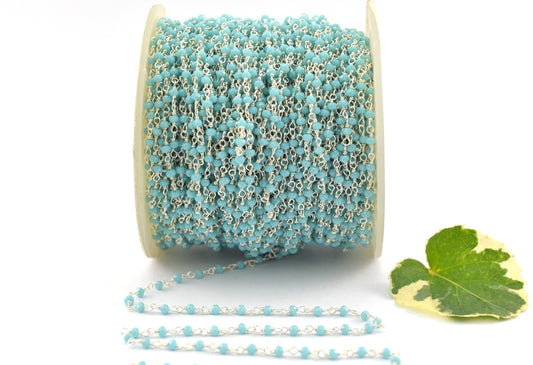 Chalcedony Rosary Chain - 925 Silver Gold, 2mm #2