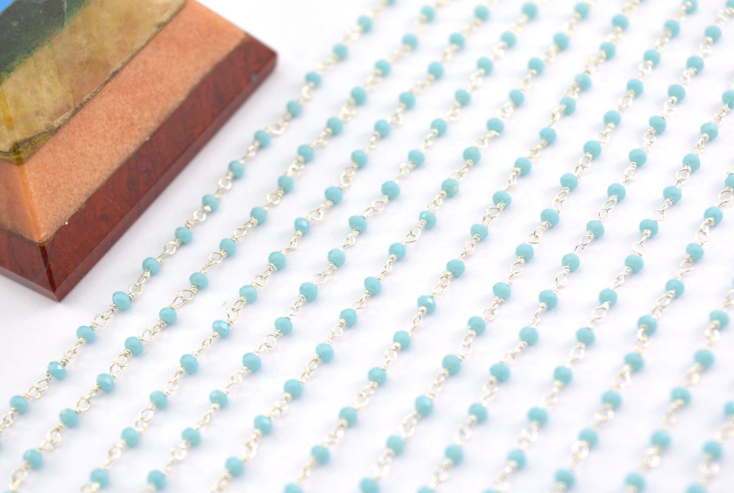 Chalcedony Rosary Chain - 925 Silver Gold, 2mm #2