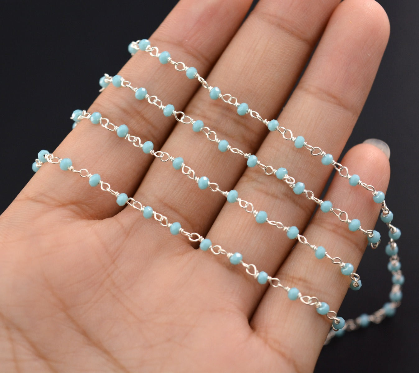 Chalcedony Rosary Chain - 925 Silver Gold, 2mm #2