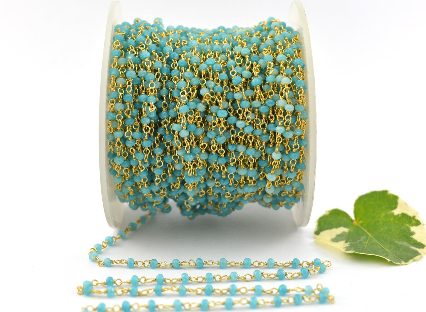 Amazonite Rosary Chain - 925 Silver Gold, 2mm