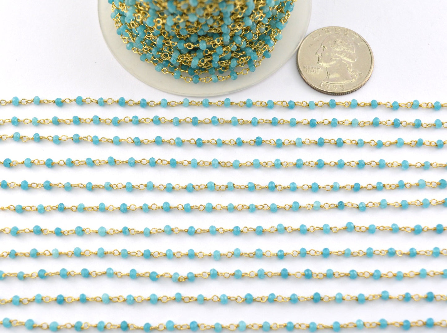 Amazonite Rosary Chain - 925 Silver Gold, 2mm