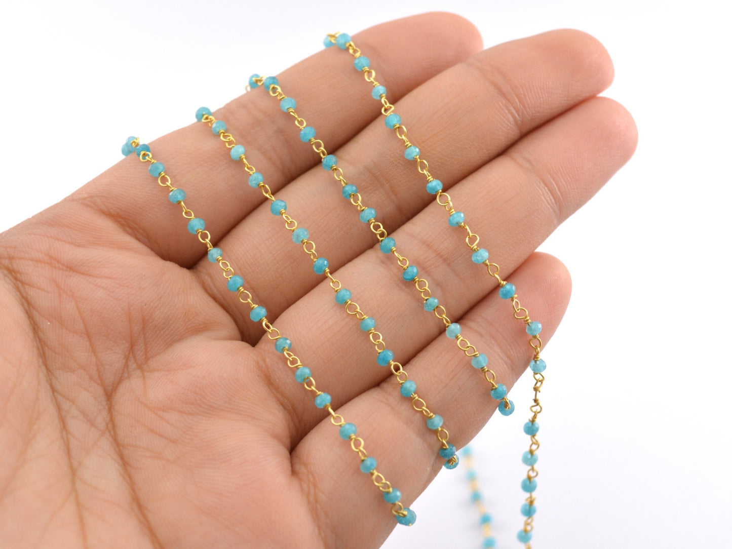 Amazonite Rosary Chain - 925 Silver Gold, 2mm
