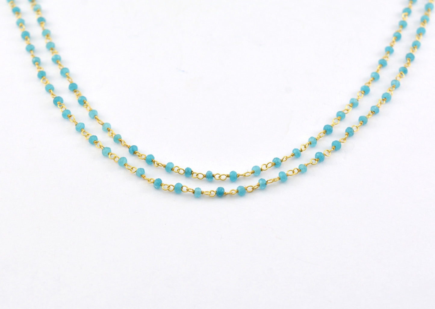 Amazonite Rosary Chain - 925 Silver Gold, 2mm