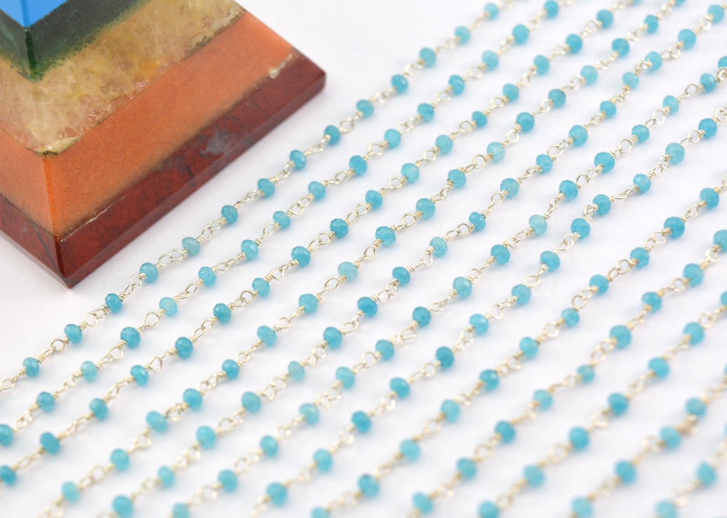 Amazonite Rosary Chain - 925 Silver Gold, 2mm