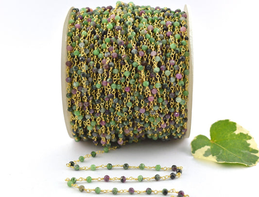 Artisan 925 Silver Gold Rosary Chain - Zoisite 2mm