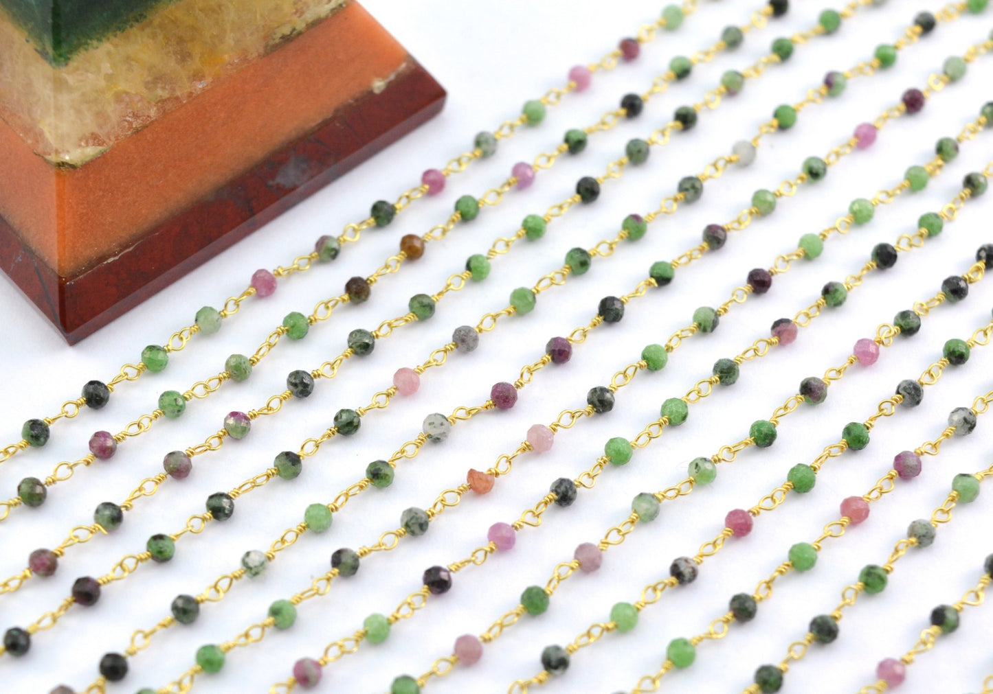 Artisan 925 Silver Gold Rosary Chain - Zoisite 2mm