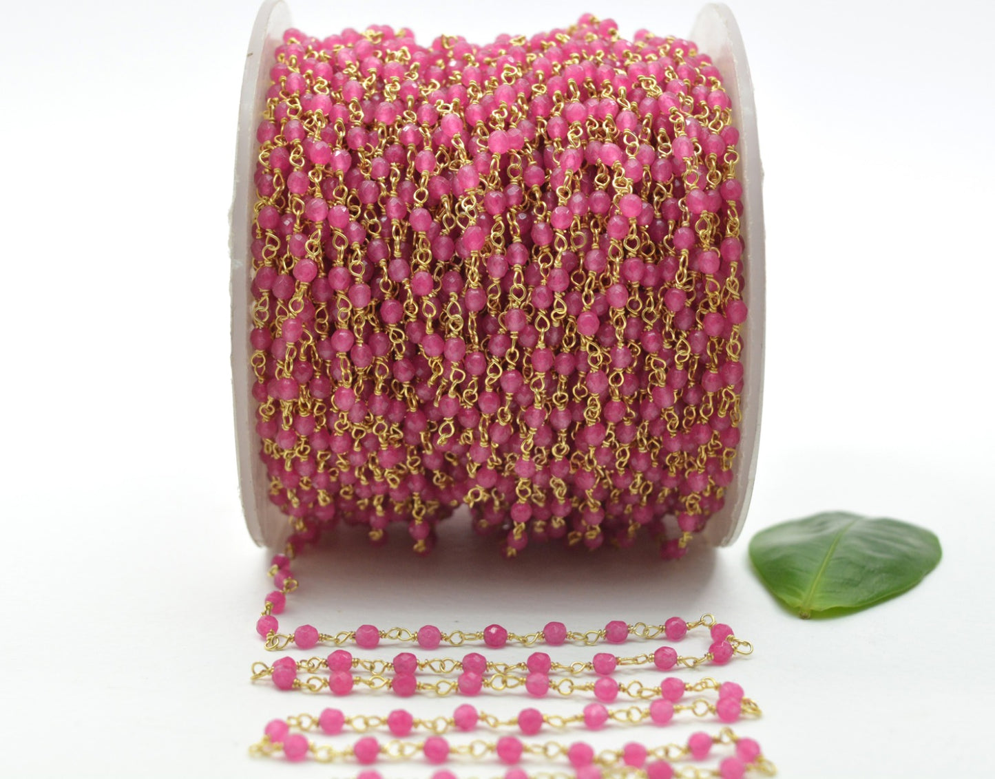 925 Silver Gold Rosary Chain with Jade - 2mm