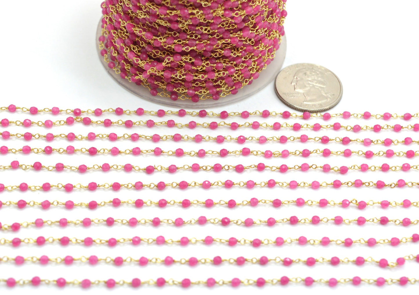 925 Silver Gold Rosary Chain with Jade - 2mm