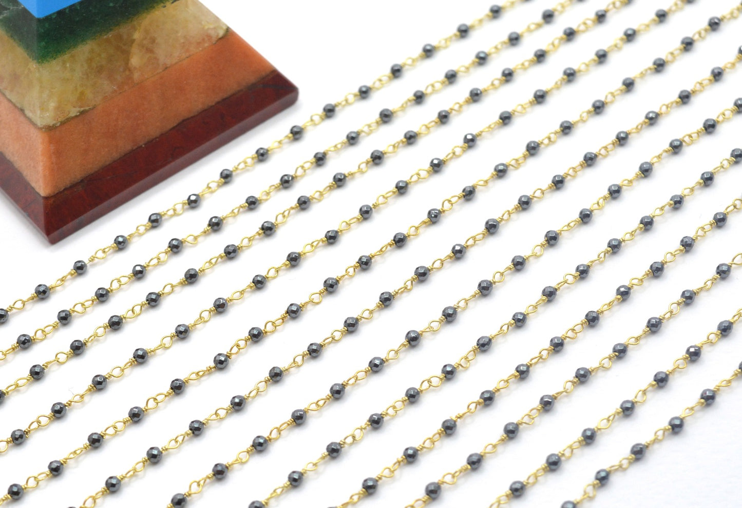 925 Silver Gold Rosary Chain with Hematite - 2mm