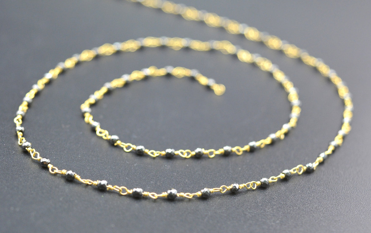 925 Silver Gold Rosary Chain with Hematite - 2mm