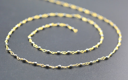 925 Silver Gold Rosary Chain with Hematite - 2mm - view 3
