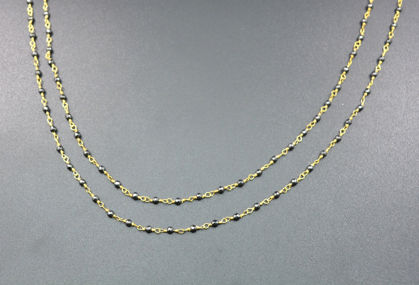 925 Silver Gold Rosary Chain with Hematite - 2mm
