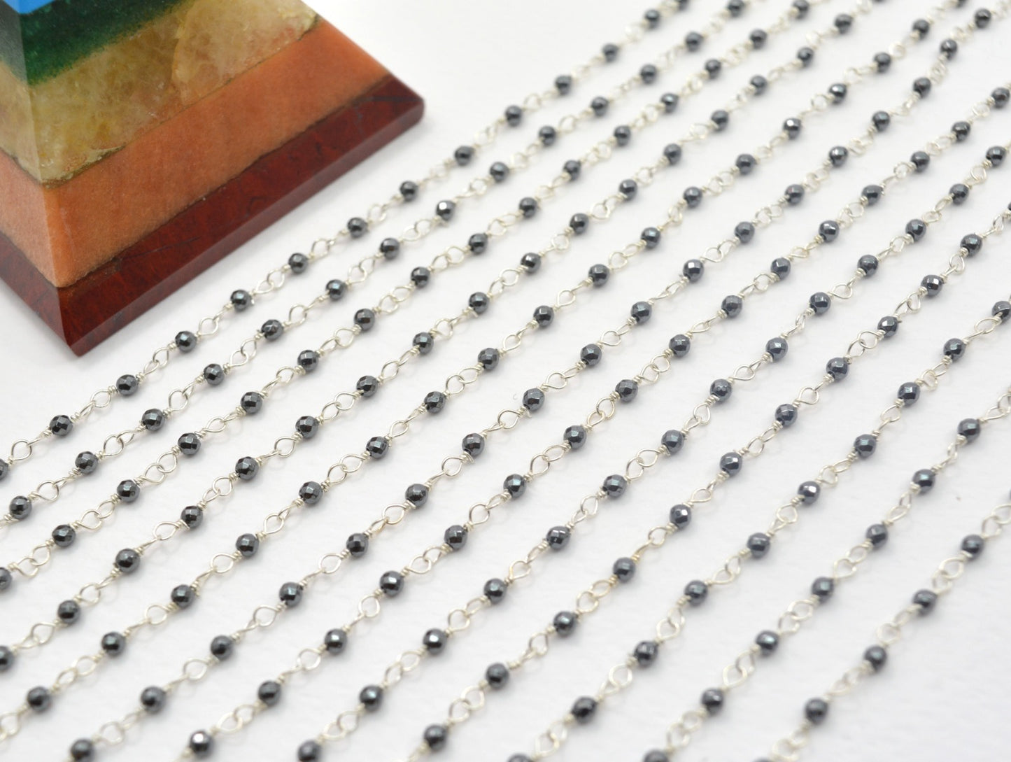 925 Silver Gold Rosary Chain with Hematite - 2mm