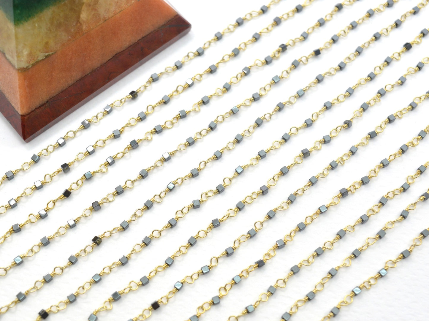 925 Silver Gold Rosary Chain with Hematite - 2mm #2