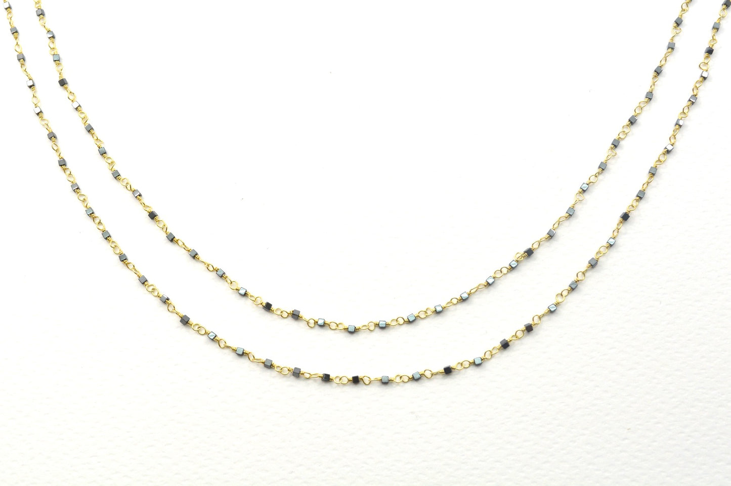 925 Silver Gold Rosary Chain with Hematite - 2mm #2