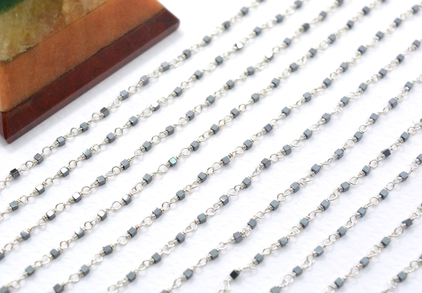 925 Silver Gold Rosary Chain with Hematite - 2mm #2