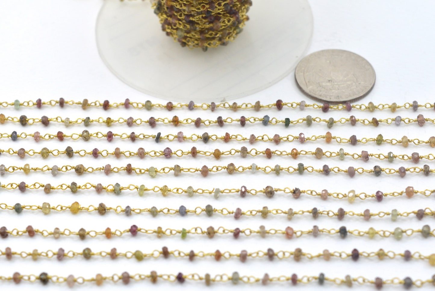 Vintage Rosary Chain - Sapphire 925 Silver Gold 2mm