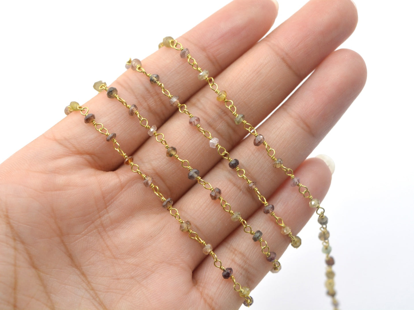 Vintage Rosary Chain - Sapphire 925 Silver Gold 2mm