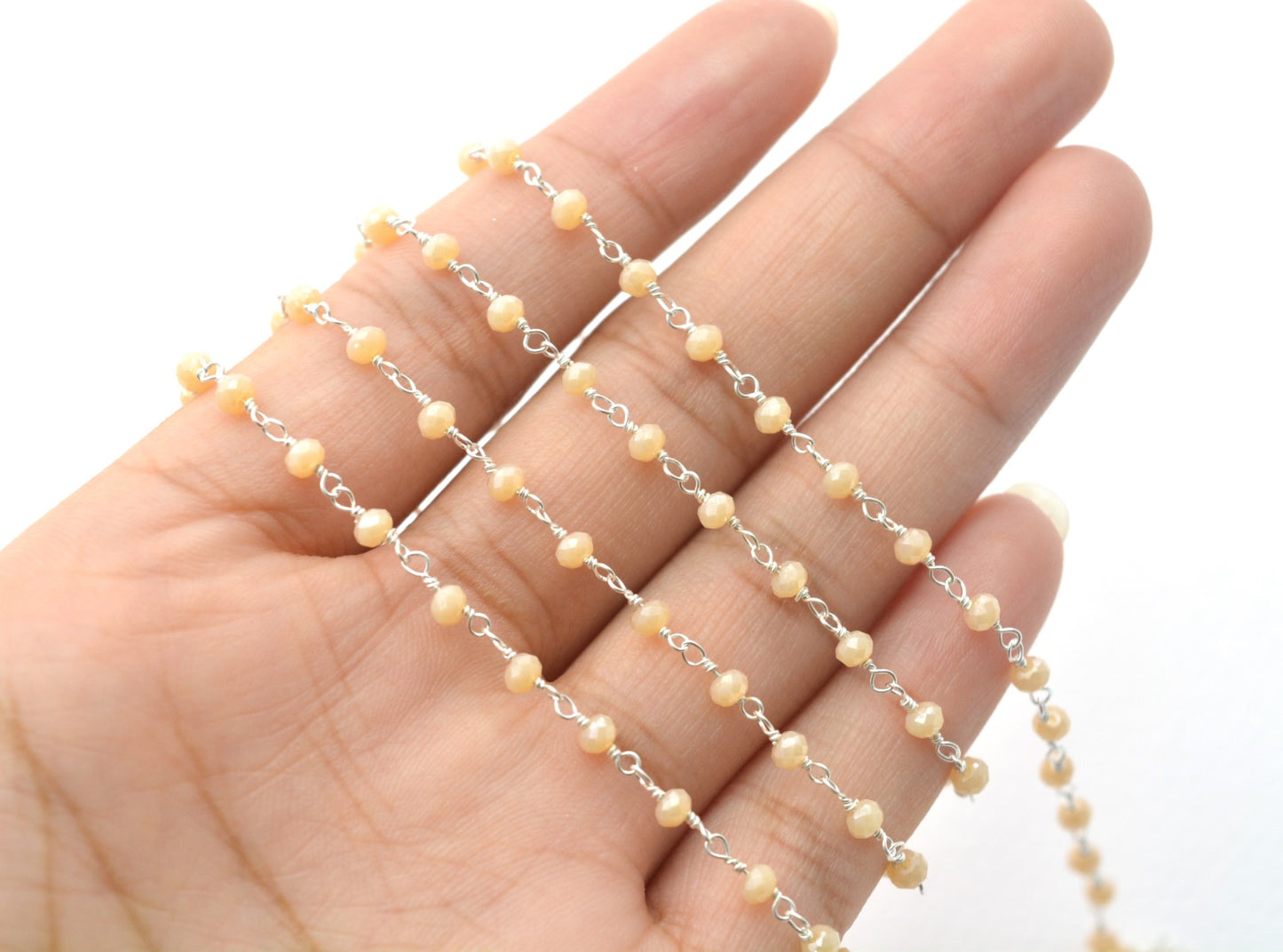Chalcedony Rosary Chain - 925 Silver Gold, 2mm #3
