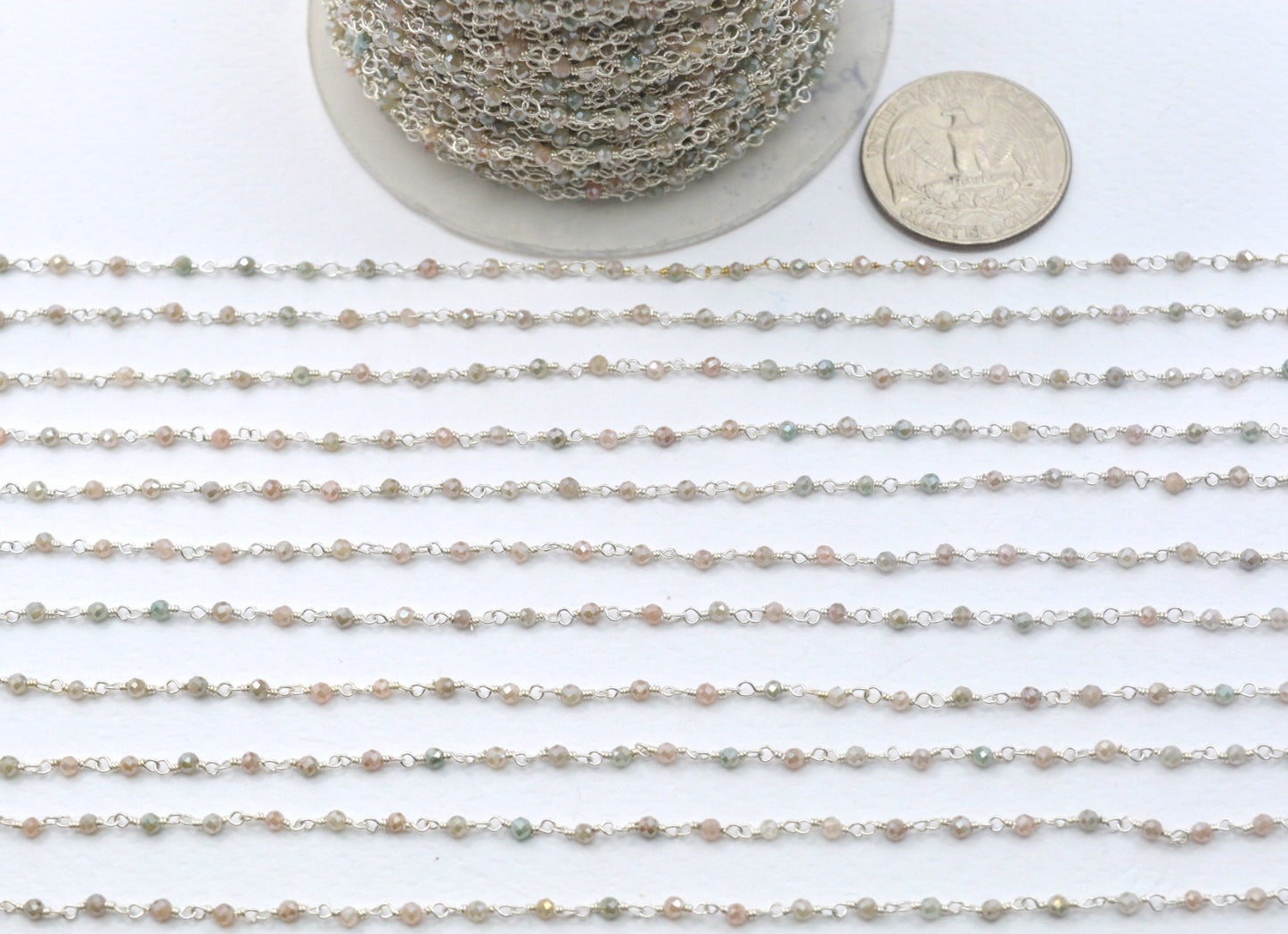 925 Gold Silver Rosary Chain with Stone - 2mm