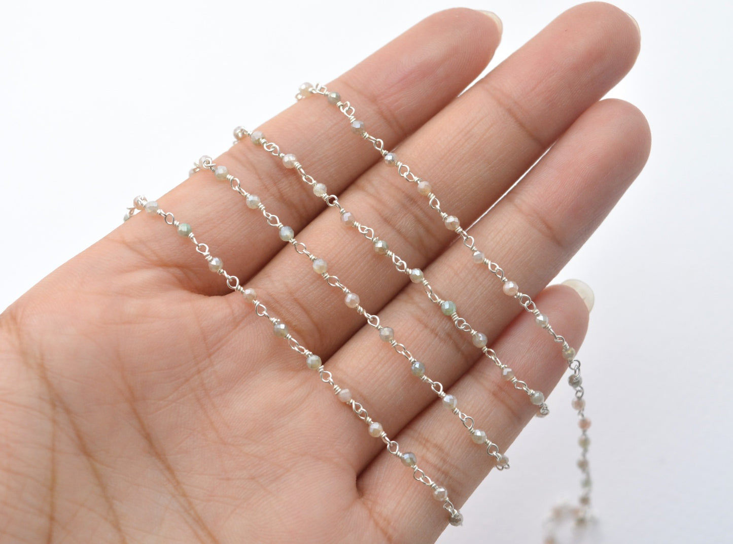 925 Gold Silver Rosary Chain with Stone - 2mm