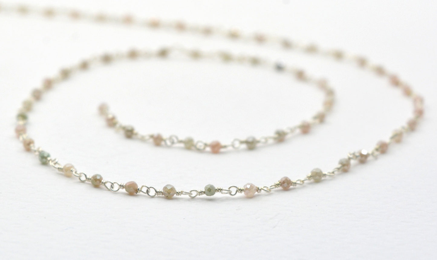 925 Gold Silver Rosary Chain with Stone - 2mm