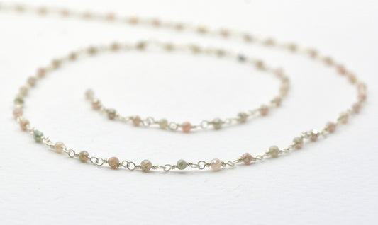 925 Gold Silver Rosary Chain with Stone - 2mm