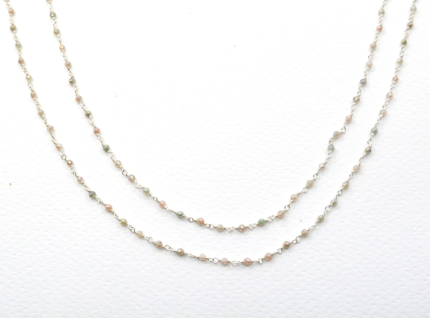 925 Gold Silver Rosary Chain with Stone - 2mm