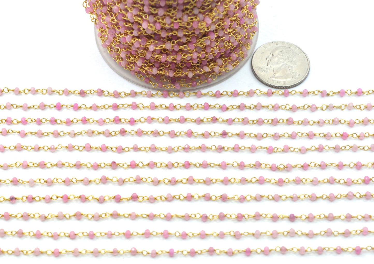 Unique 925 Silver Gold Rosary Chain - Jade 2mm