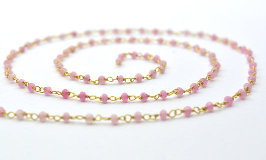 Pink Jade Rosary Chain, 925 Sterling Silver, 2mm Faceted - view 3