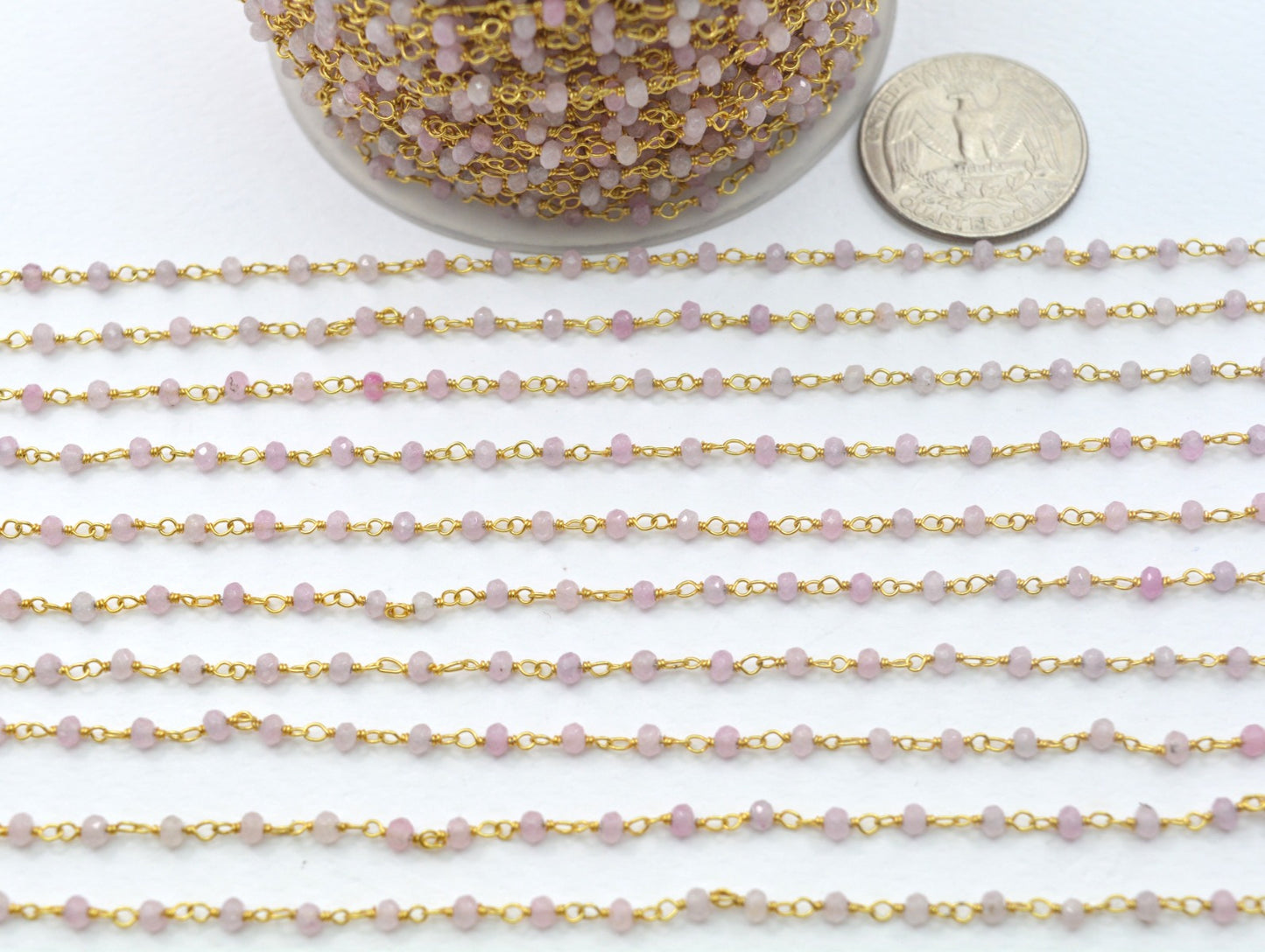 Vintage 925 Silver Gold Rosary Chain - Quartz 2mm