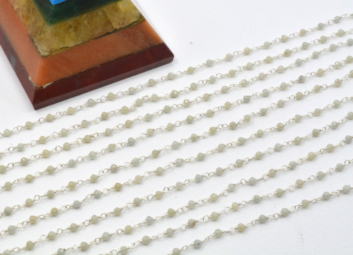 Stone Rosary Chain - 925 Gold Silver, 2mm