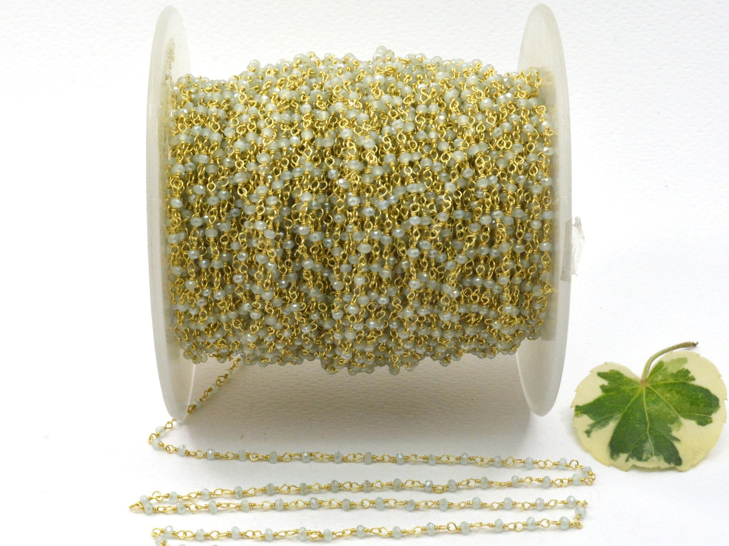 Chalcedony Rosary Chain - 925 Silver Gold, 2mm #4