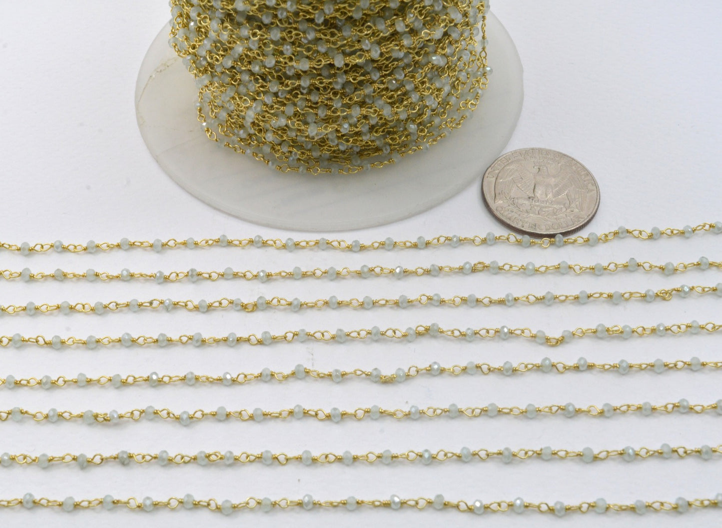 Chalcedony Rosary Chain - 925 Silver Gold, 2mm #4