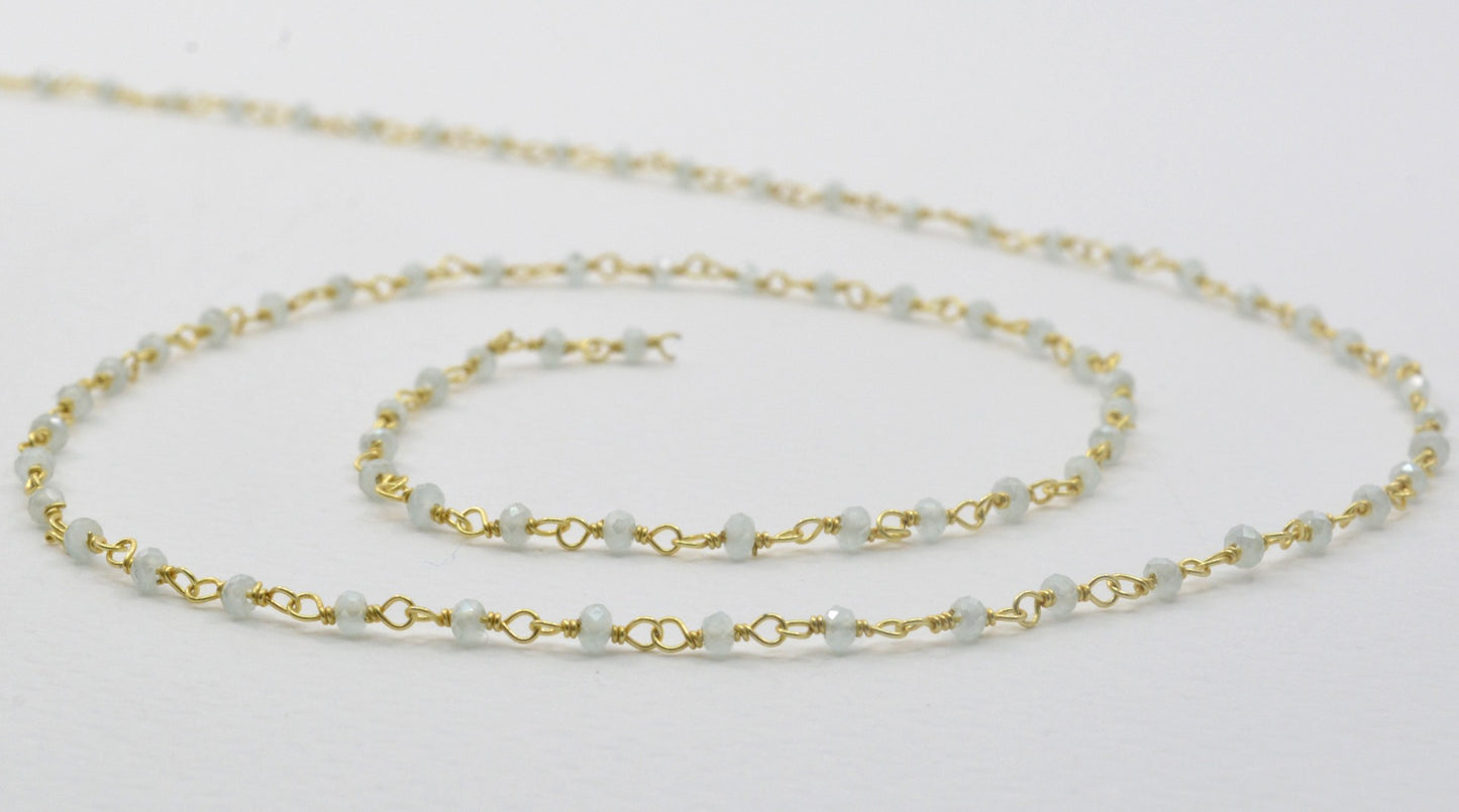 Chalcedony Rosary Chain - 925 Silver Gold, 2mm #4
