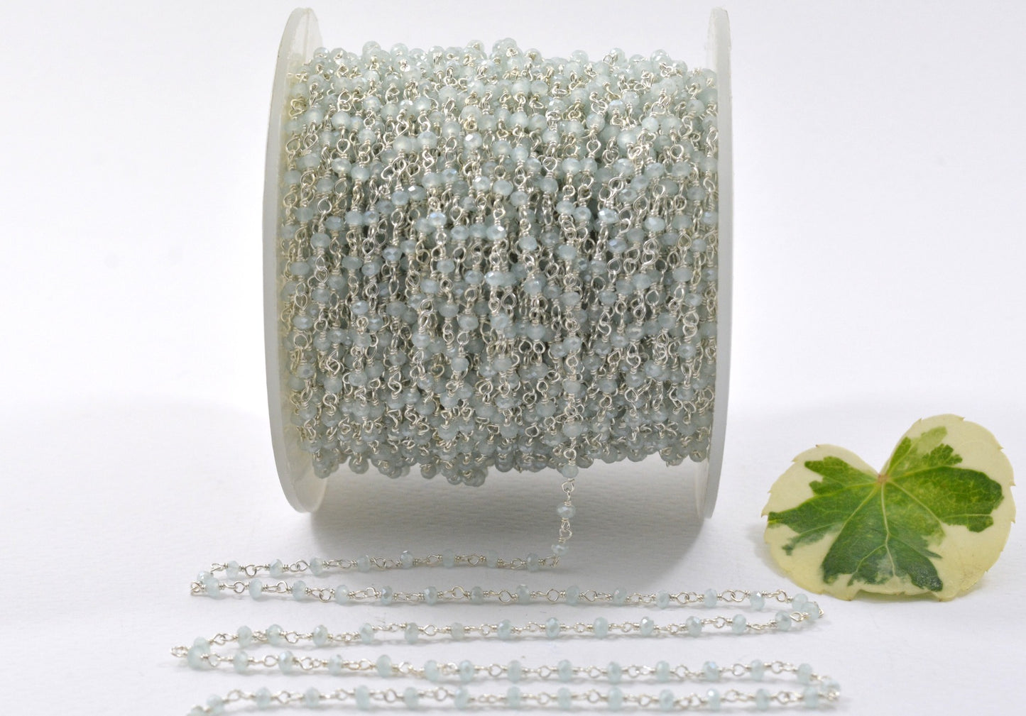 Chalcedony Rosary Chain - 925 Silver Gold, 2mm #4