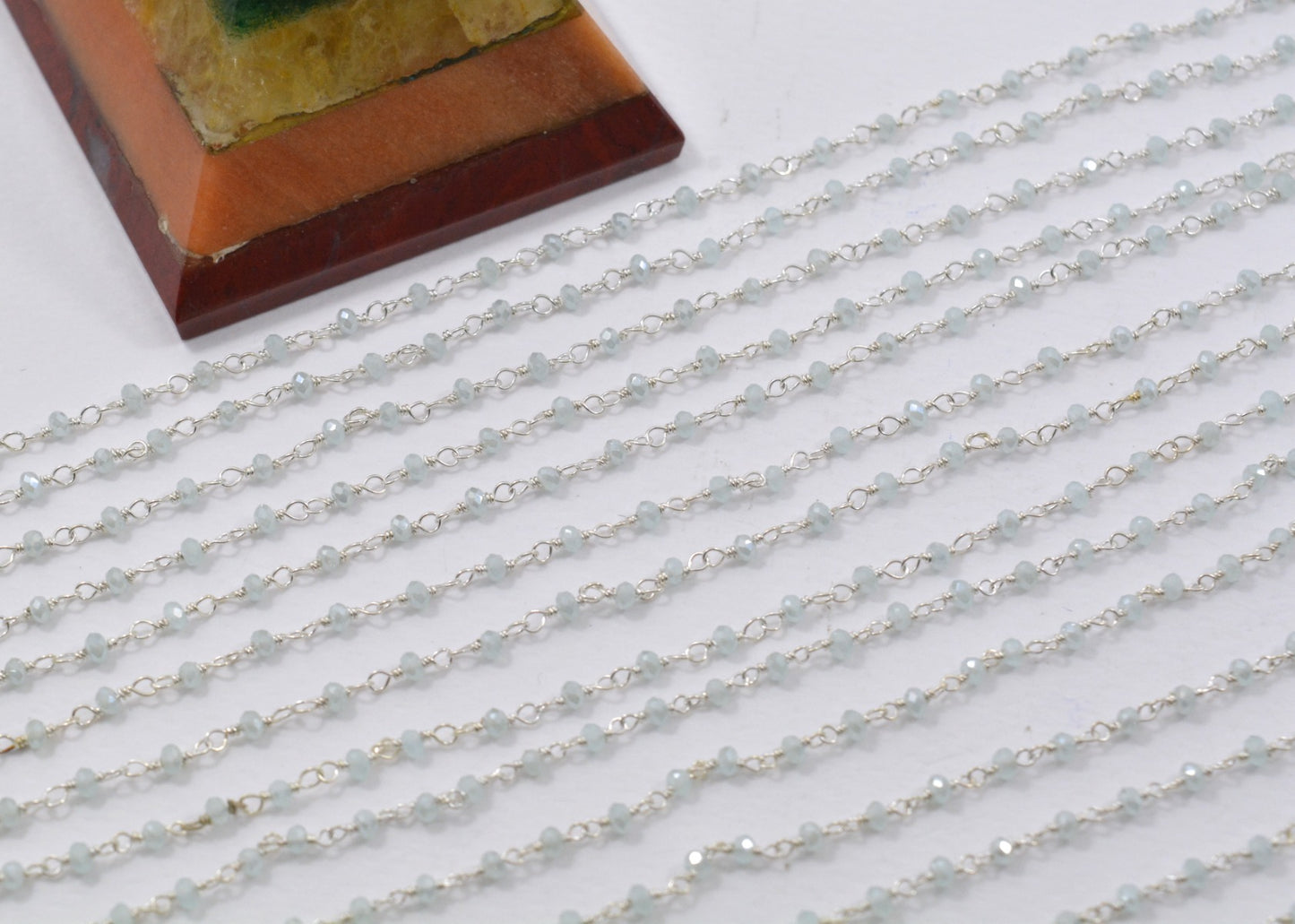 Chalcedony Rosary Chain - 925 Silver Gold, 2mm #4