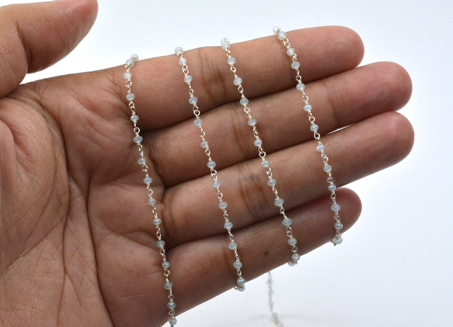 Chalcedony Rosary Chain - 925 Silver Gold, 2mm #4