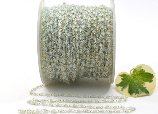 Chalcedony Rosary Chain - 925 Silver Gold, 2mm #5