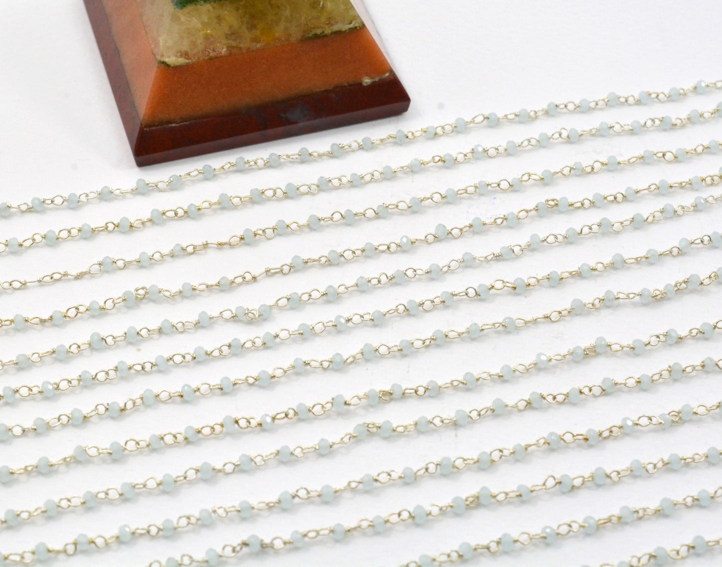 Chalcedony Rosary Chain - 925 Silver Gold, 2mm #5