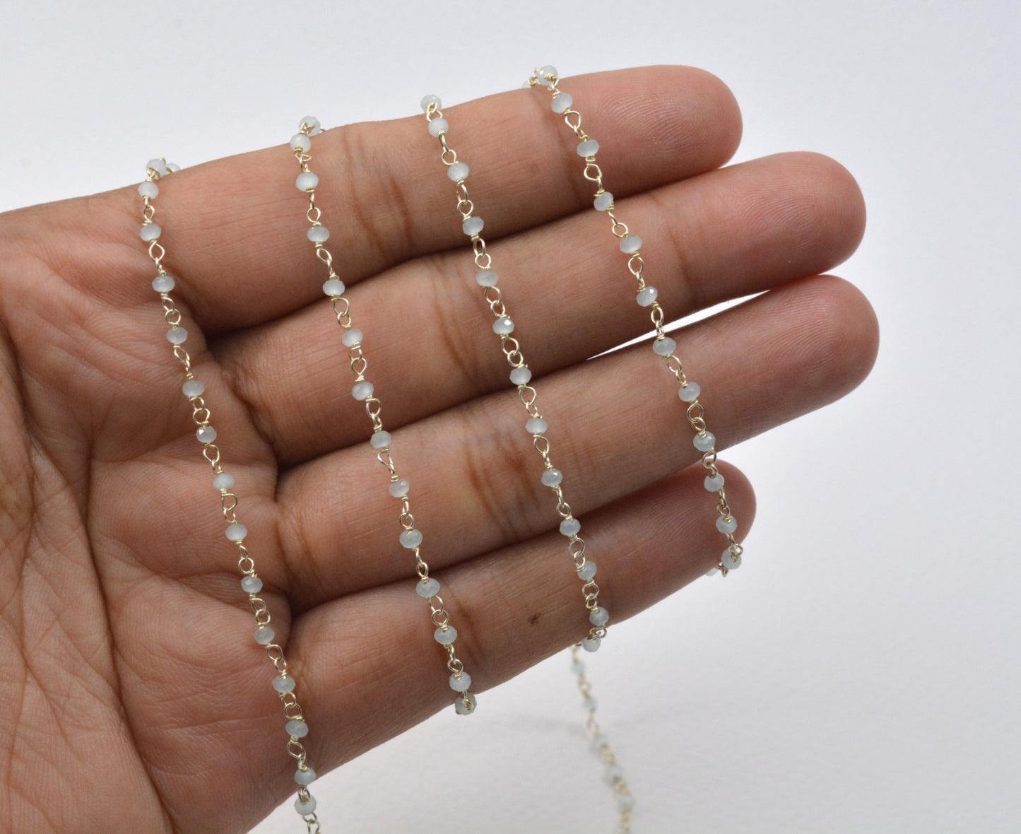Chalcedony Rosary Chain - 925 Silver Gold, 2mm #5