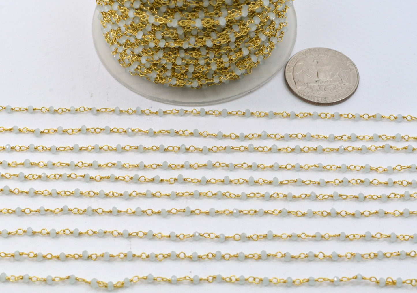 Chalcedony Rosary Chain - 925 Silver Gold, 2mm #5